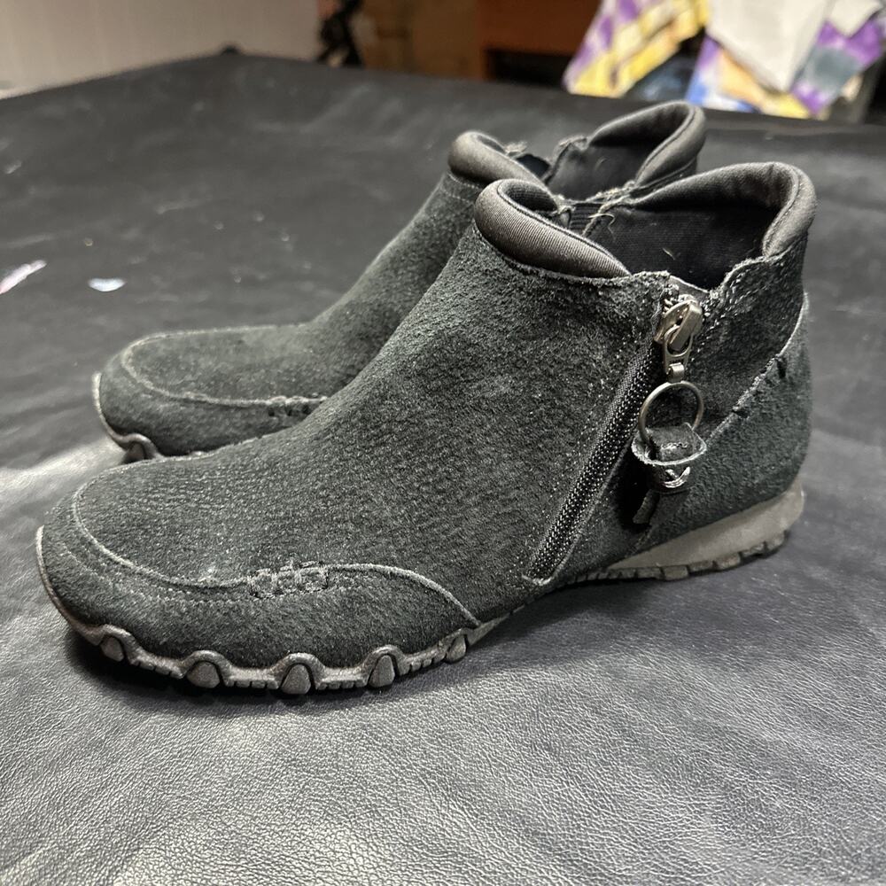 Skechers Bikers MC 49603 Black Suede Leather Ankle Zip Boots Booties 6.5 - 204